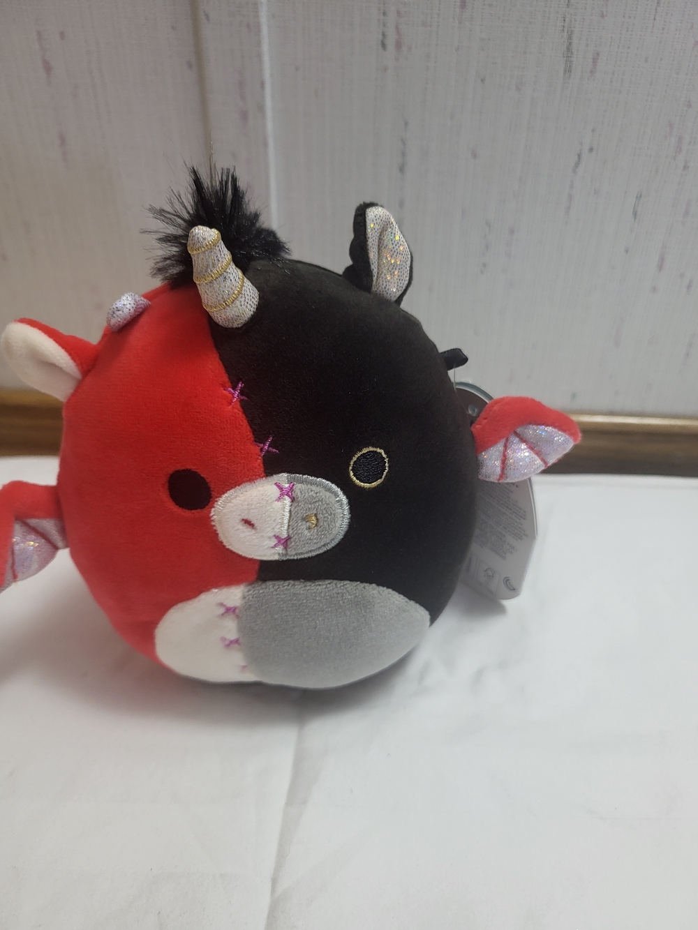 Squishmallows Red and Black Unicorn Cow Plush